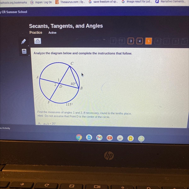 Find the measures of angles 1 and 2. If necessary, round to the tenths place. Hint-example-1