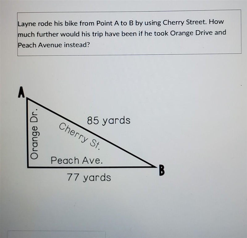 Layne rode his bike from point A to B by using Cherry Street. How much further would-example-1