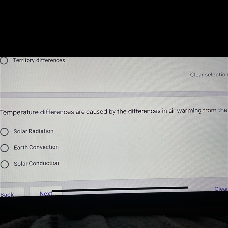 Temperature differences are caused by the differences in air warming from the? 1. Solar-example-1