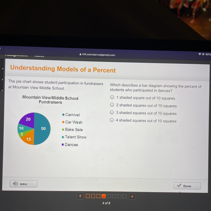 The pie chart shows student participation in fundraisers at Mountain View Middle School-example-1