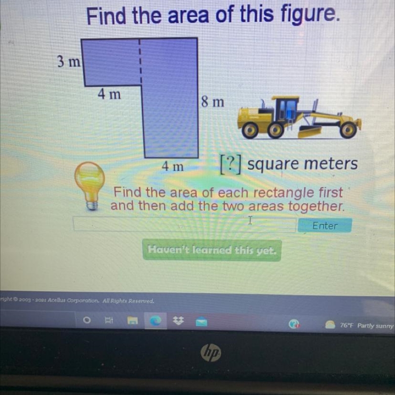 Find the area of this figure. 3 m 4 m 8 m 4 m [?] square meters Find the area of each-example-1