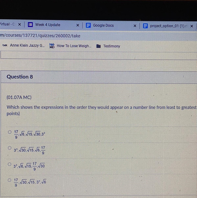 Which shows the expressions in the order they would appear on a number line from least-example-1