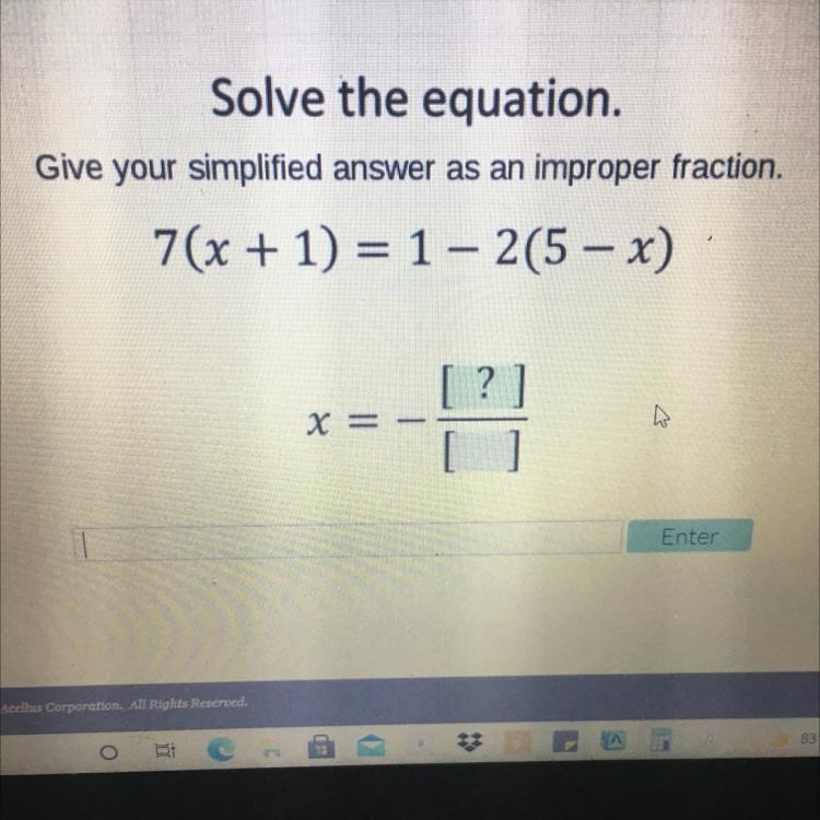 Please help Solve the equation. Give your simplified answer as an improper fraction-example-1