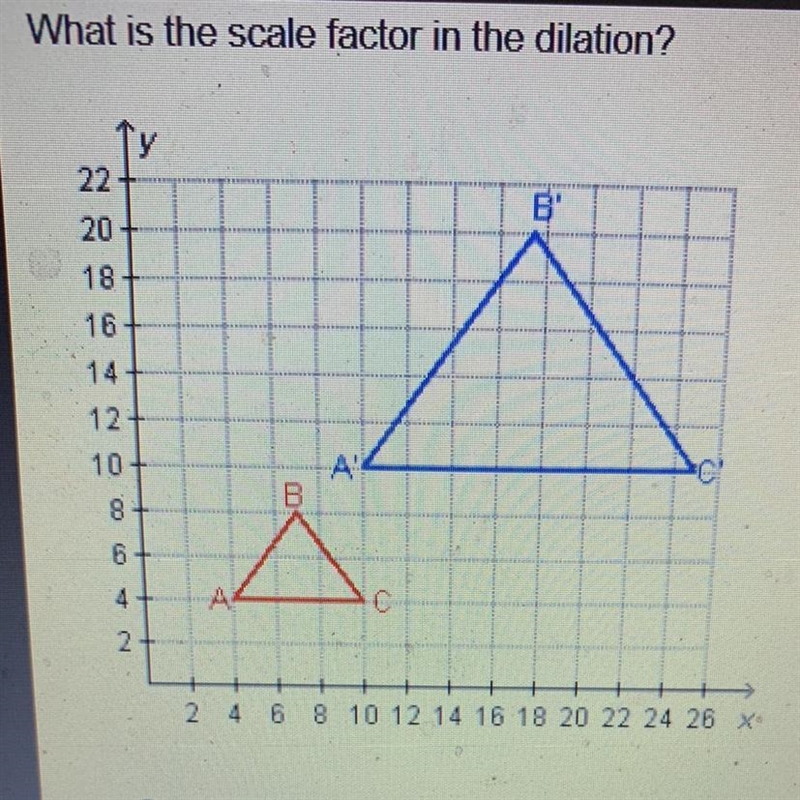 Please hurry! Timed! What is the scale factor in the dilation? A. 2/5 B. 1/2 C. 2 D-example-1