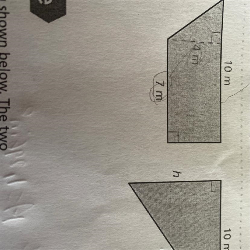 Ben says that the area of the triangle at the right equals the area of the trapezoid-example-1