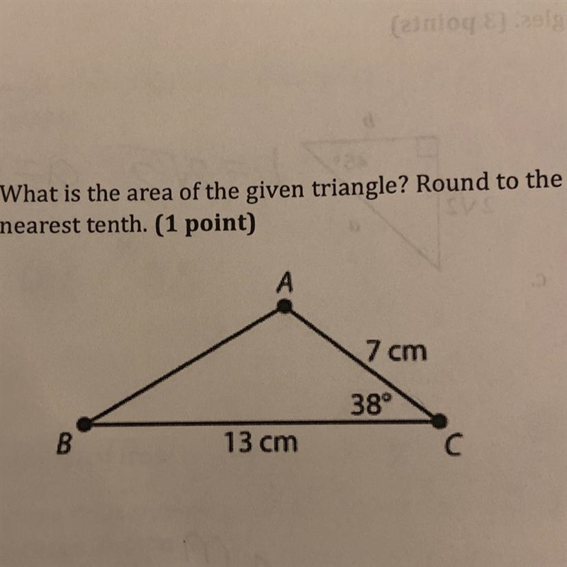 What is the area of the given triangle? Round to the nearest tenth-example-1