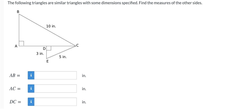 The following triangles are similar triangles with some dimensions specified. Find-example-1