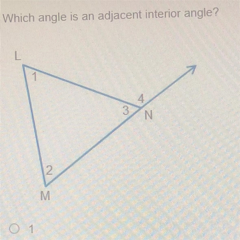 Which angle is an adjacent interior angle?-example-1