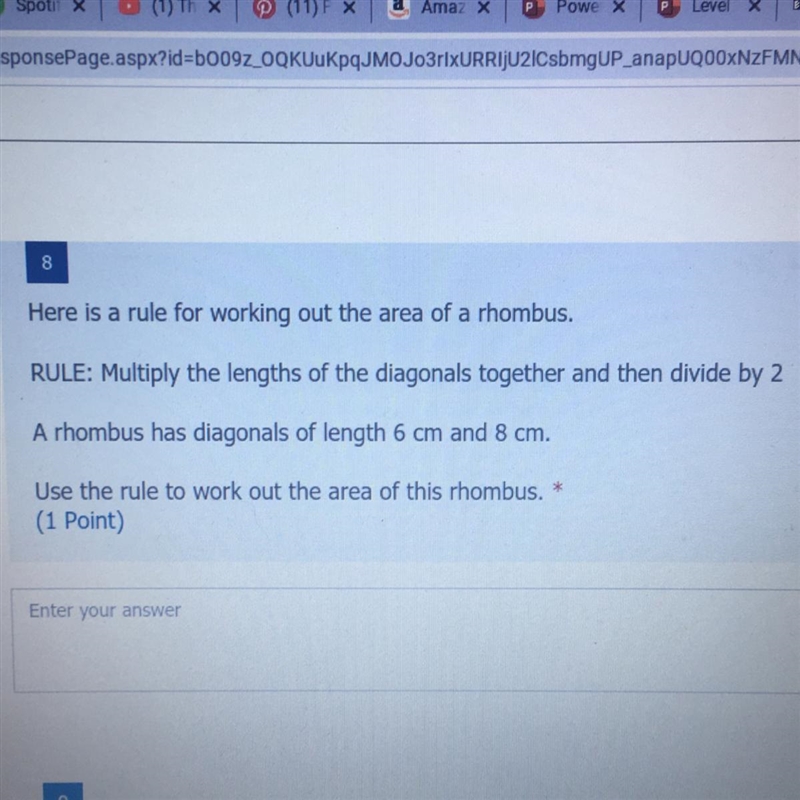 Here is a rule for working out the area of a rhombus-example-1