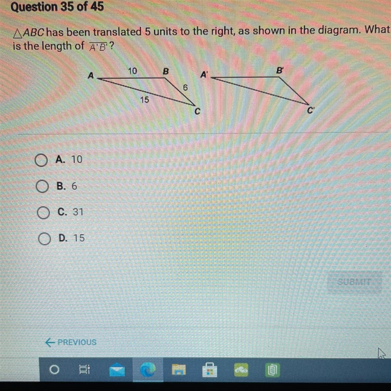 AABC has been translated 5 units to the right, as shown in the diagram. What is the-example-1