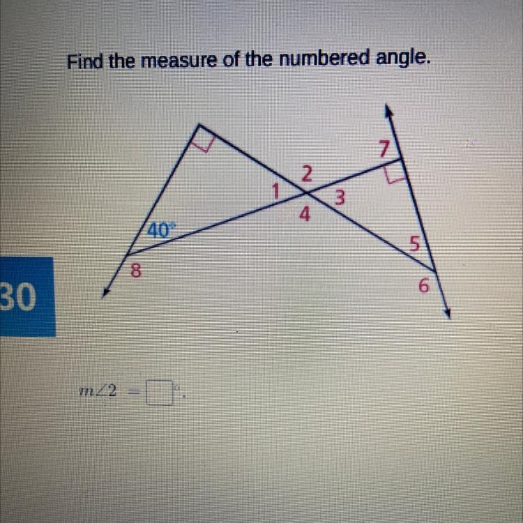 Find the measure of the numbered angle m<2-example-1