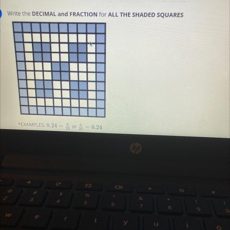 Write the DECIMAL and FRACTION for ALL THE SHADED SQUARES-example-1