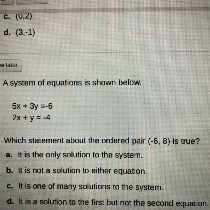 Which statement about the ordered pair (-6,8) is true?-example-1