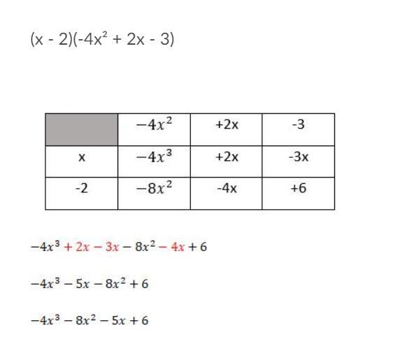 A student multiplied the two polynomials below. Find the Errors: a. Clearly state-example-1