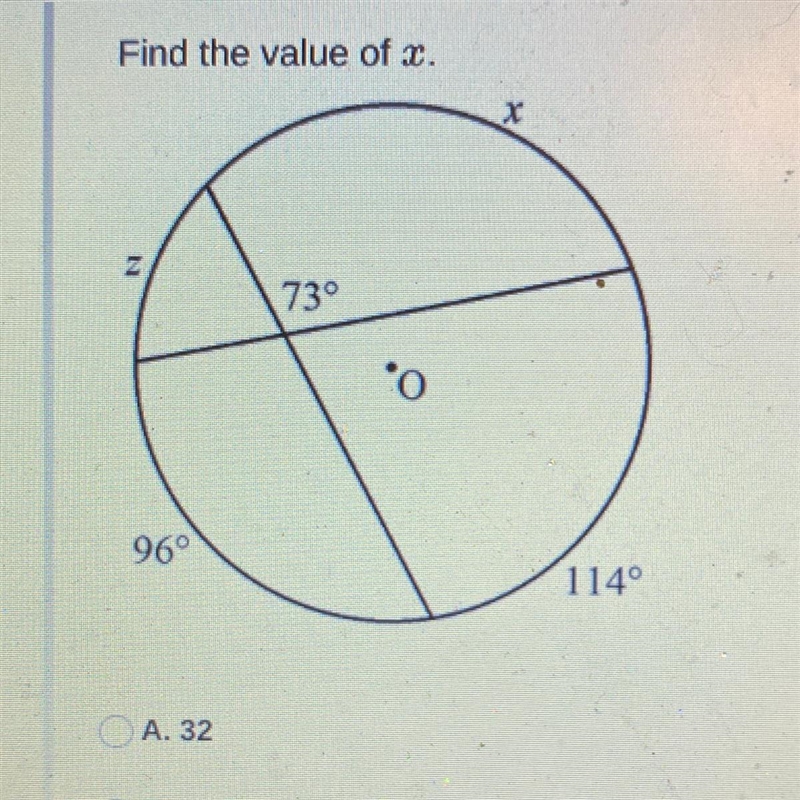 Find the value of x, circles and angles-example-1