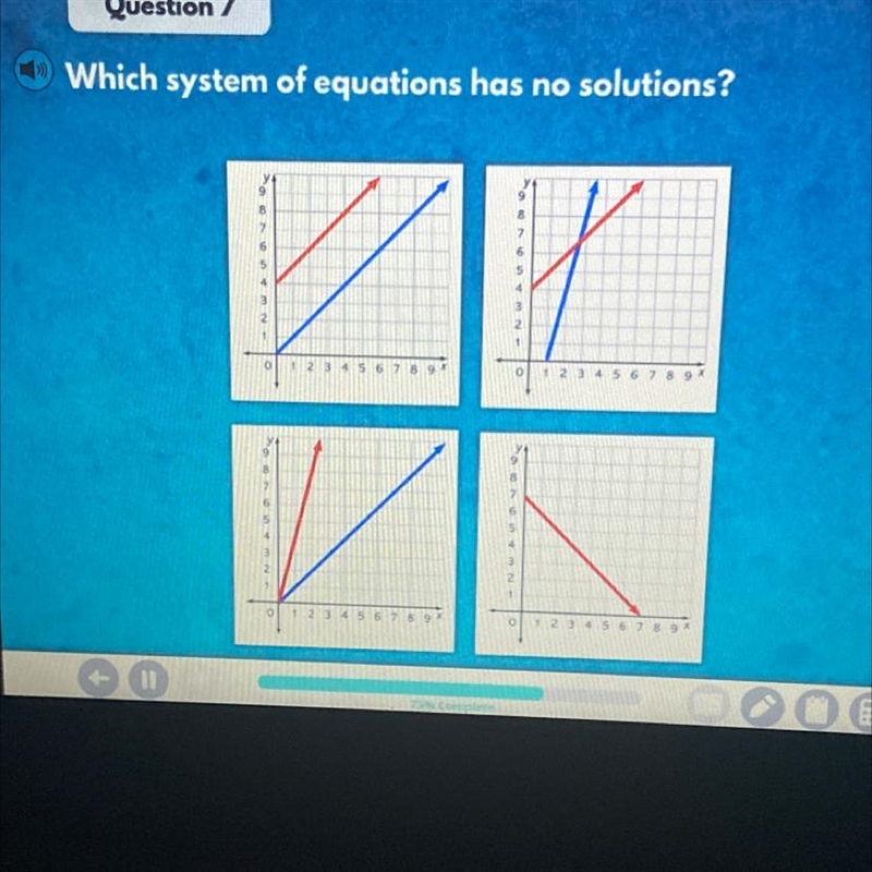 Which system of equations has no solutions? NEED THIS ASAP!!!!!!!-example-1