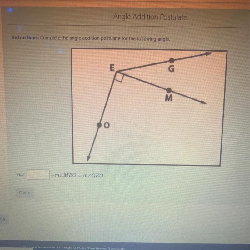 Complete the angle addition postulate for the following angle-example-1