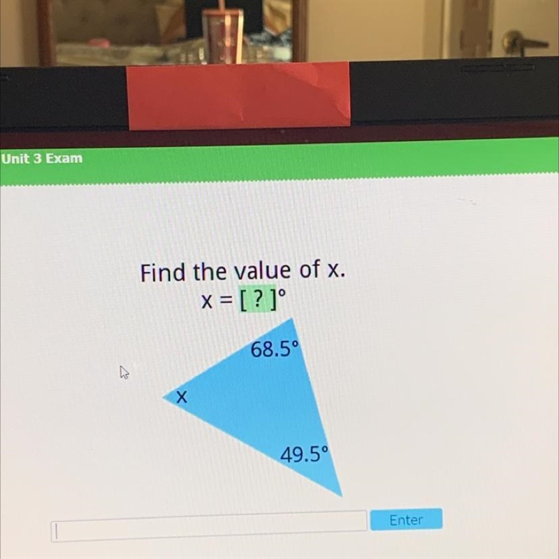 Find the value of x. x = [?]° 68.50 X 49.59 Can someone help me ??-example-1