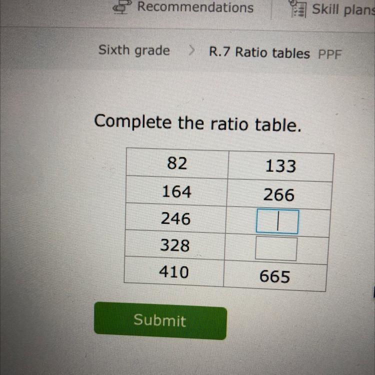 Complete the ratio table. 82 133 164 266 246 328 410 665-example-1