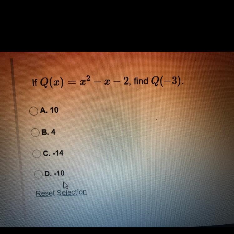 If Q(x) = x2 – 2 – 2, find Q(-3).-example-1