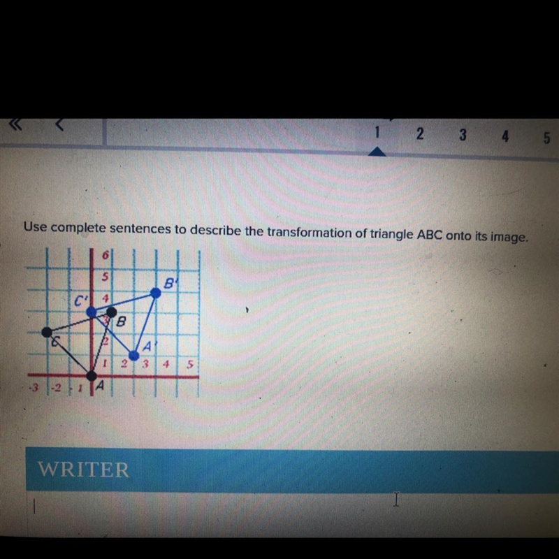 Use complete sentences to describe the transformation of triangle ABC into its image-example-1