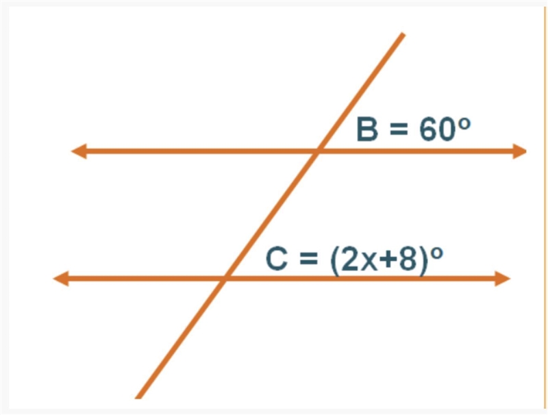 Parallel Lines: If the two lines are parallel and cut by a transversal line, what-example-1