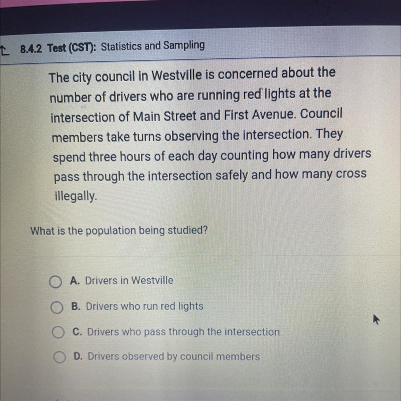 The city council in Westville is concerned about the number of drivers who are running-example-1