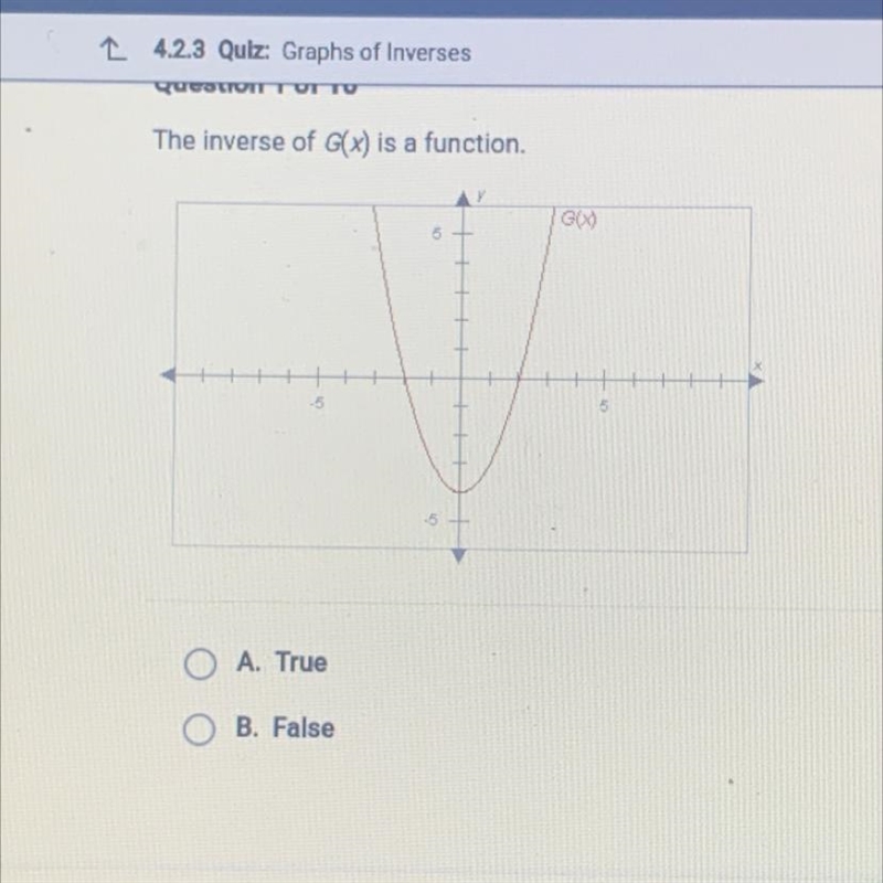 The inverse of G(x) is a function. A. True . B. False-example-1