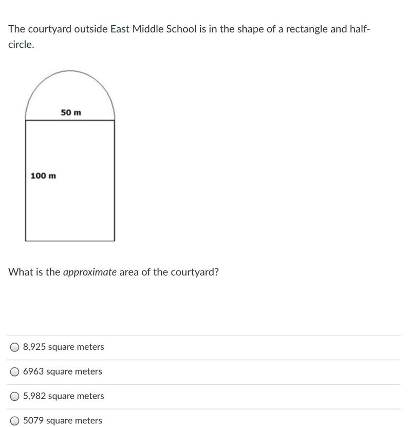 The courtyard outside East Middle School is in the shape of a rectangle and half-circle-example-1