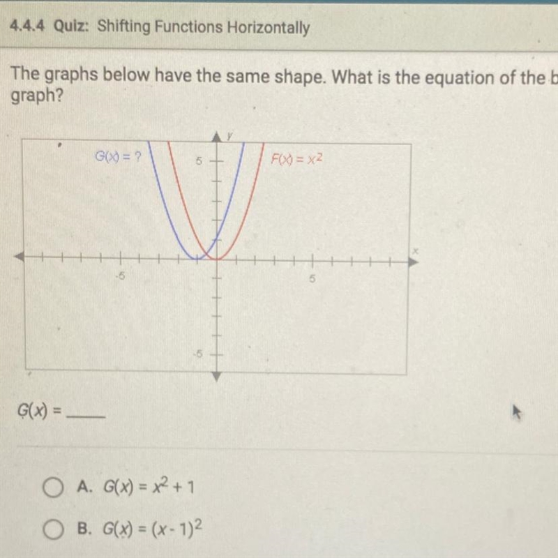 The graphs below have the same shape. What is the equation of the blue graph? G(x-example-1