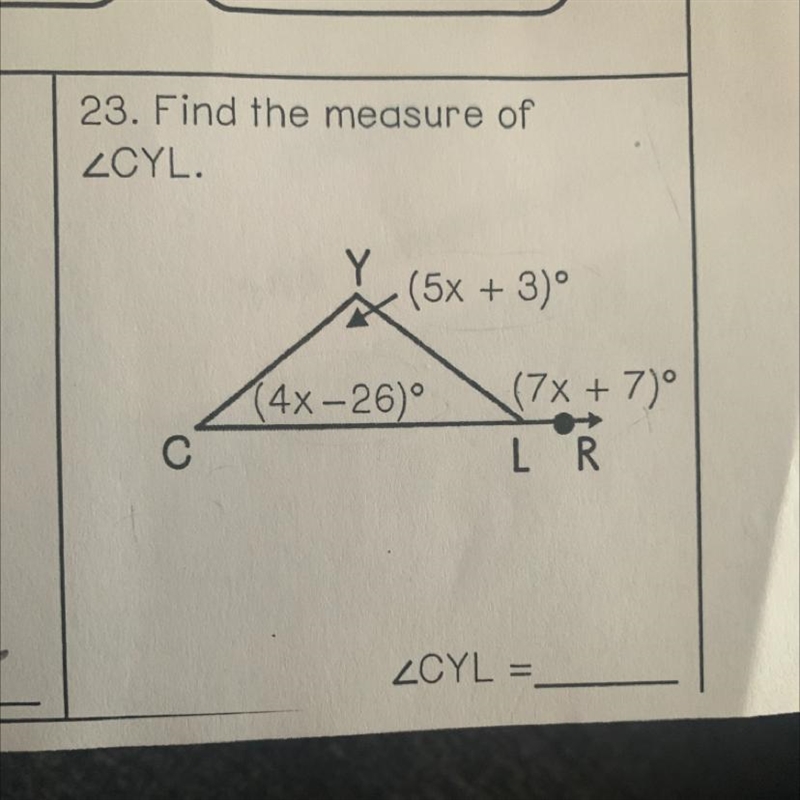 23. Find The Measure of Angle CYL-example-1