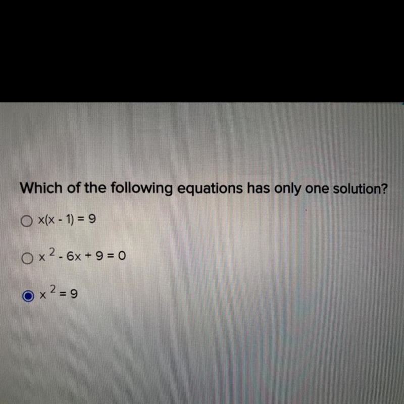 Which of the following equations has only one solution?-example-1