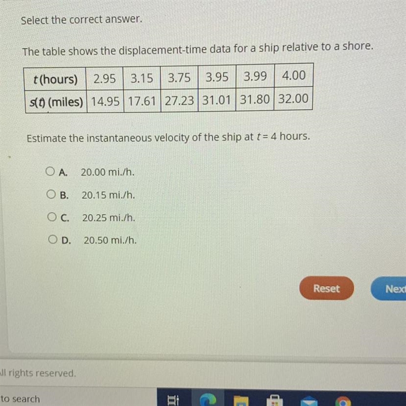 The table shows the displacement-time data for a ship relative to a shore. t(hours-example-1