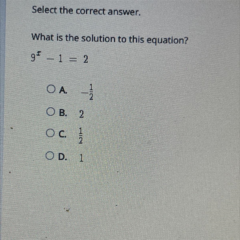 Select the correct answer. What is the solution to this equation? 91 – 1 = 2 OA 1 / 1 OB-example-1