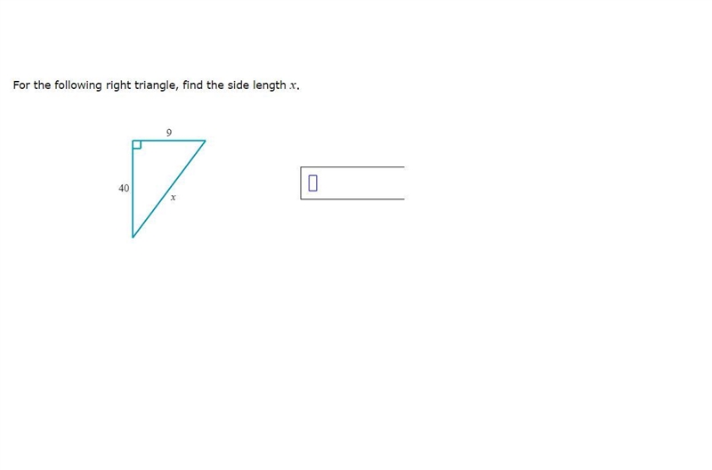 Find the following right triangle, find the side length x-example-1