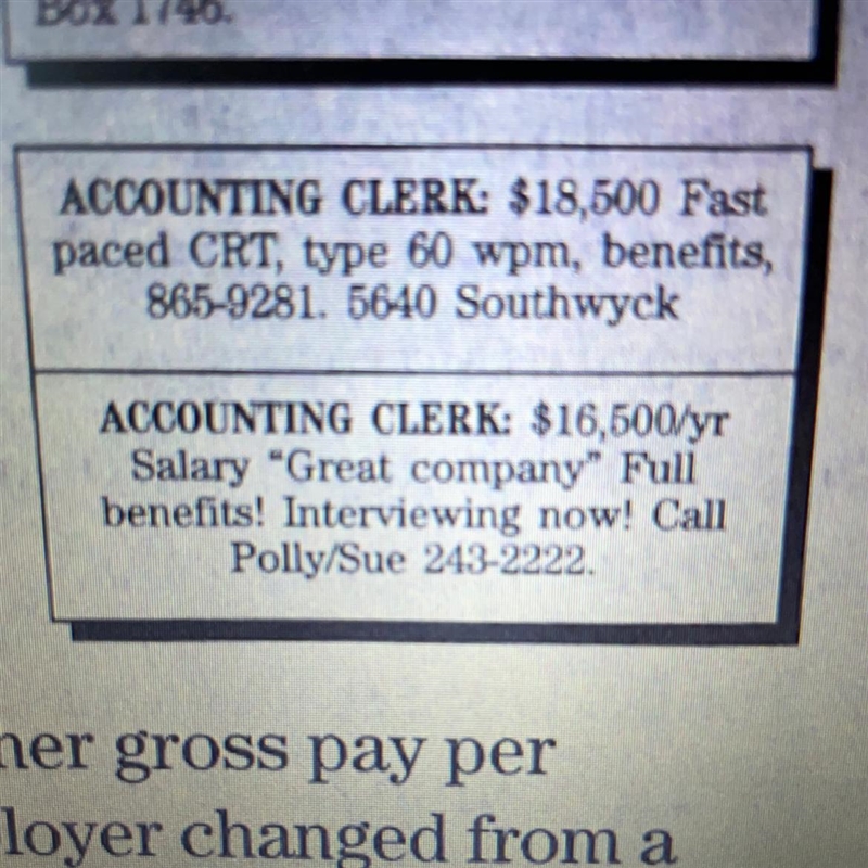 Consider the two ads for an accounting clerk. If you worked 40 hours per week for-example-1