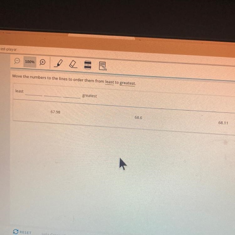 Move the numbers to the lines to order them from least to greatest. least greatest-example-1