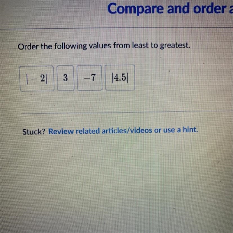 Order the following values from least to greatest. 1-2 3 -7 14.5-example-1