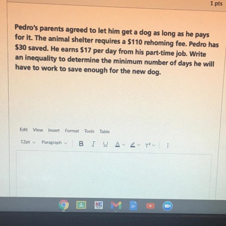 Pedro's parents agreed to let him get a dog as long as he pays for it. The animal-example-1