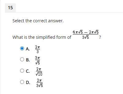 Select the correct answer. What is the simplified form of ? A. B. C. D.-example-1