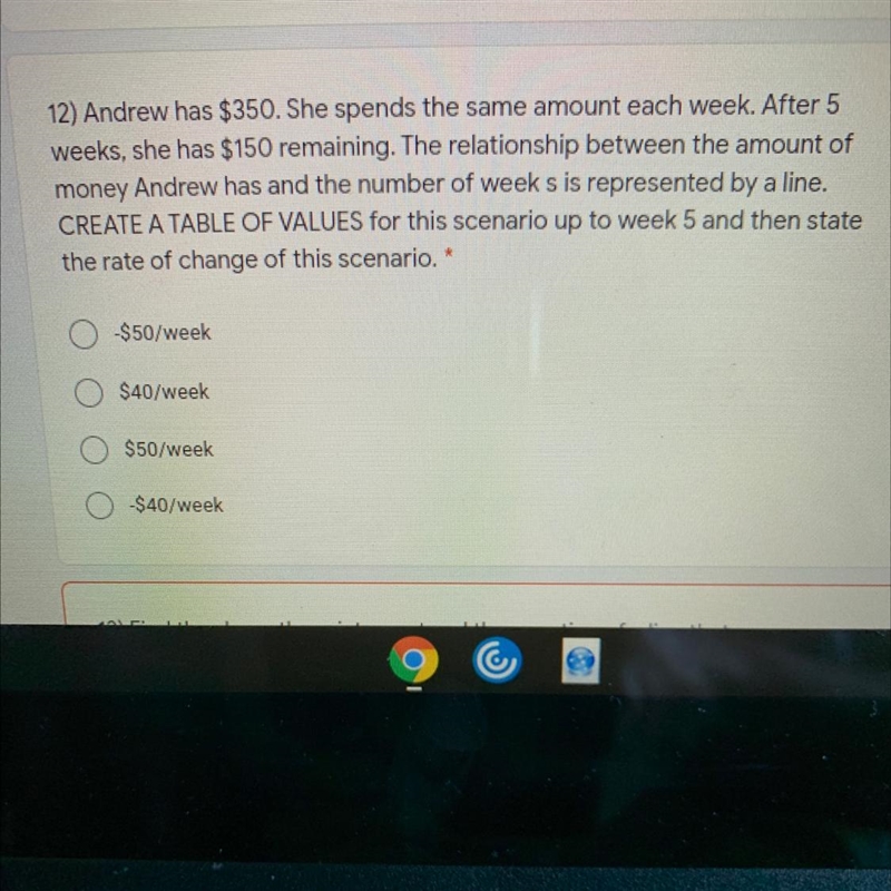 PLEASE HELP I’LL GIVE YOU BRILLIANCE Andrew has $350. She spends the same amount each-example-1