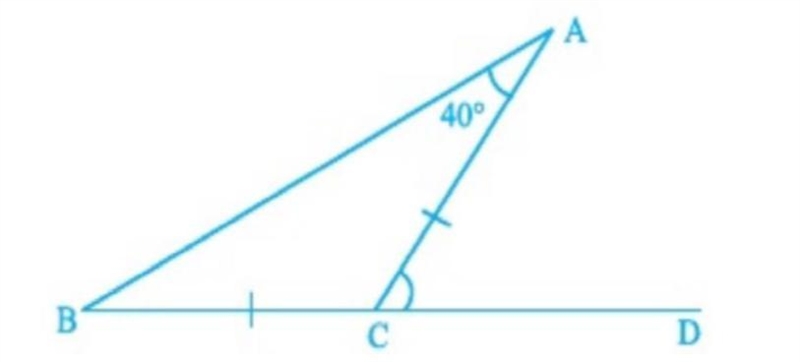 In figure BC = CA and ∠A = 40°. Then ∠ACD is... a)40° b) 80° c) 120° d) 60°-example-1