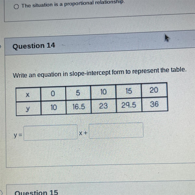 Write an equation in slope-intercept form to represent the table. 5 X 10 15 20 lo-example-1