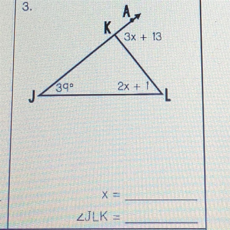 Write and solve an equation to find the value of x and a missing angle in the triangle-example-1