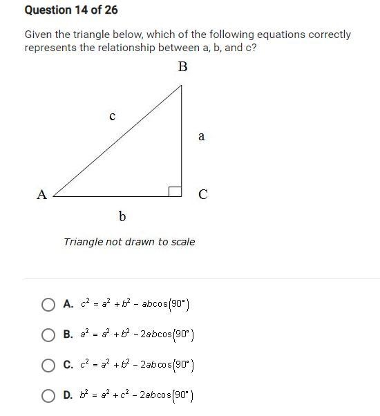 Given the triangle below, which of the following equations correctly represents the-example-1