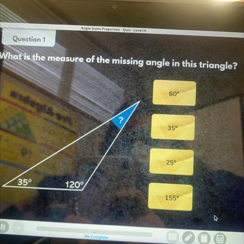 What is the measure of the missing angle in this triangle Yes-example-1