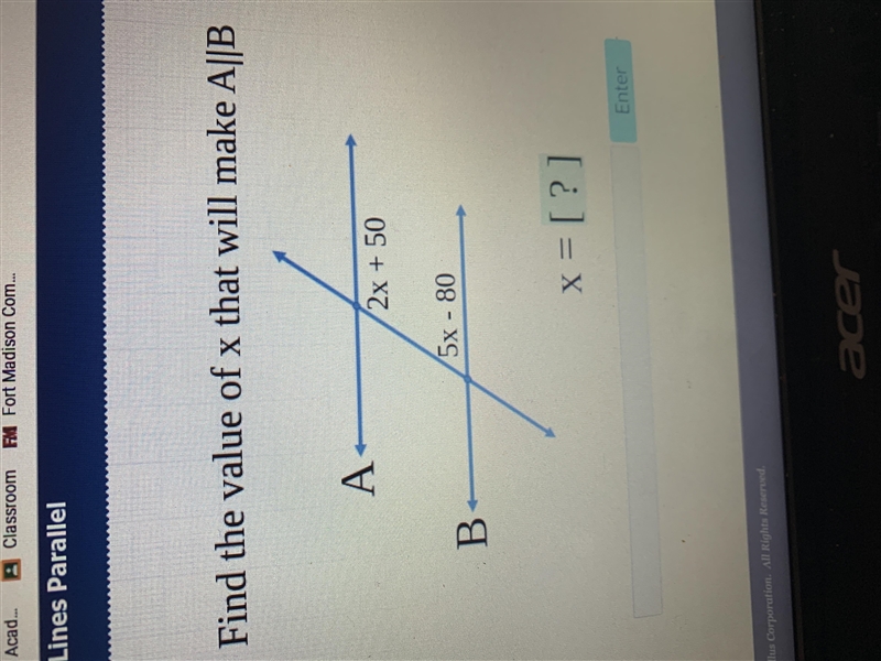 Find the value of x that will make A||B-example-1