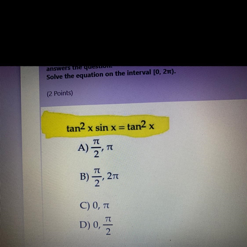 HELP! Solve the equation on the interval [0,2pie]-example-1