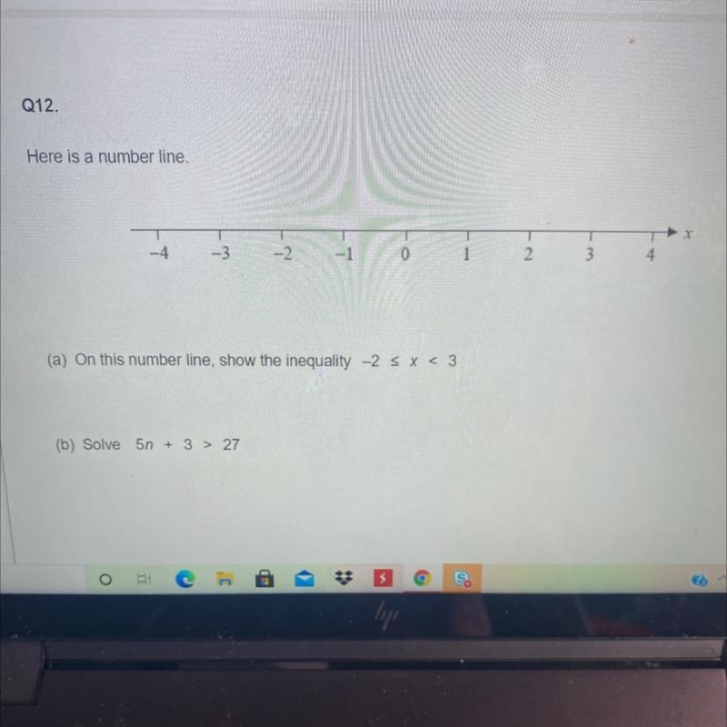 Here is a number line. -3 -2 -1 0 3 (a) On this number line, show the inequality -2 = x-example-1