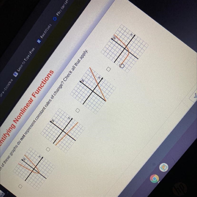 HELP MEEEE!!! which of these graphs do not represent constant rates of change ?-example-1